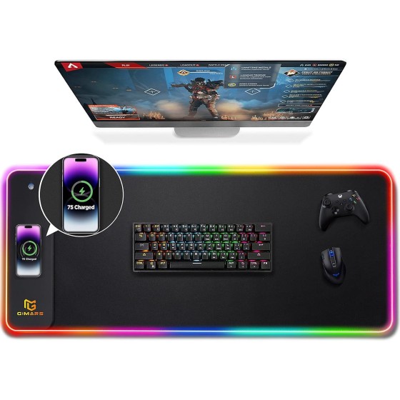 Gimars RGB Gaming Mouse Pad,15W Wireless Charging Mousepad with 10 Light Modes, Large Mousepad with Premium Smooth Surface, Non-Slip Mouse Mat for Gaming, Desk, PC,Office, 31.5x11.8x0.16inch