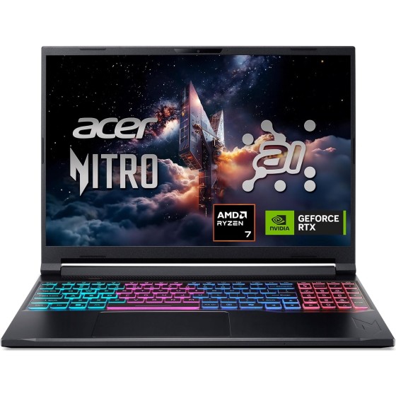 Acer Nitro V 16S AI Gaming Laptop | AMD Ryzen 7 260 Processor | NVIDIA GeForce RTX 5060 Laptop GPU (572 AI Tops) | 16" WUXGA IPS 180Hz Display | 32GB DDR5 | 1TB Gen 4 SSD | Wi-Fi 6 | ANV16S-41-R2AJ
